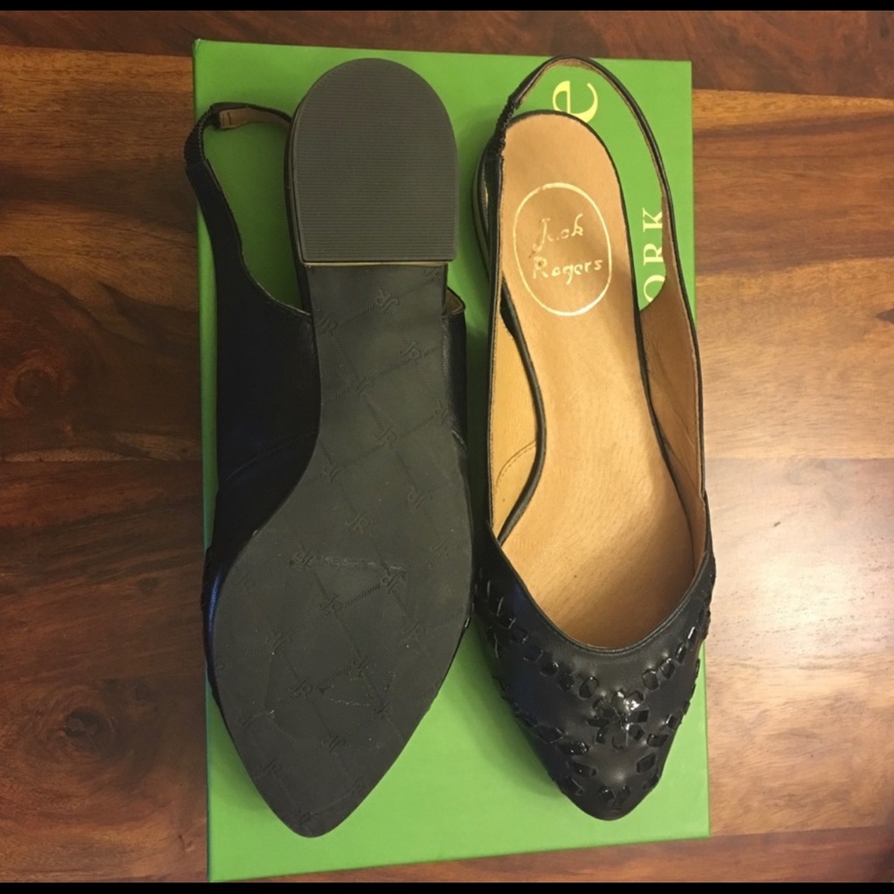 NEW JACK ROGERS RORY BLACK LEATHER SLINGBACKS -7 - Picture 7 of 7